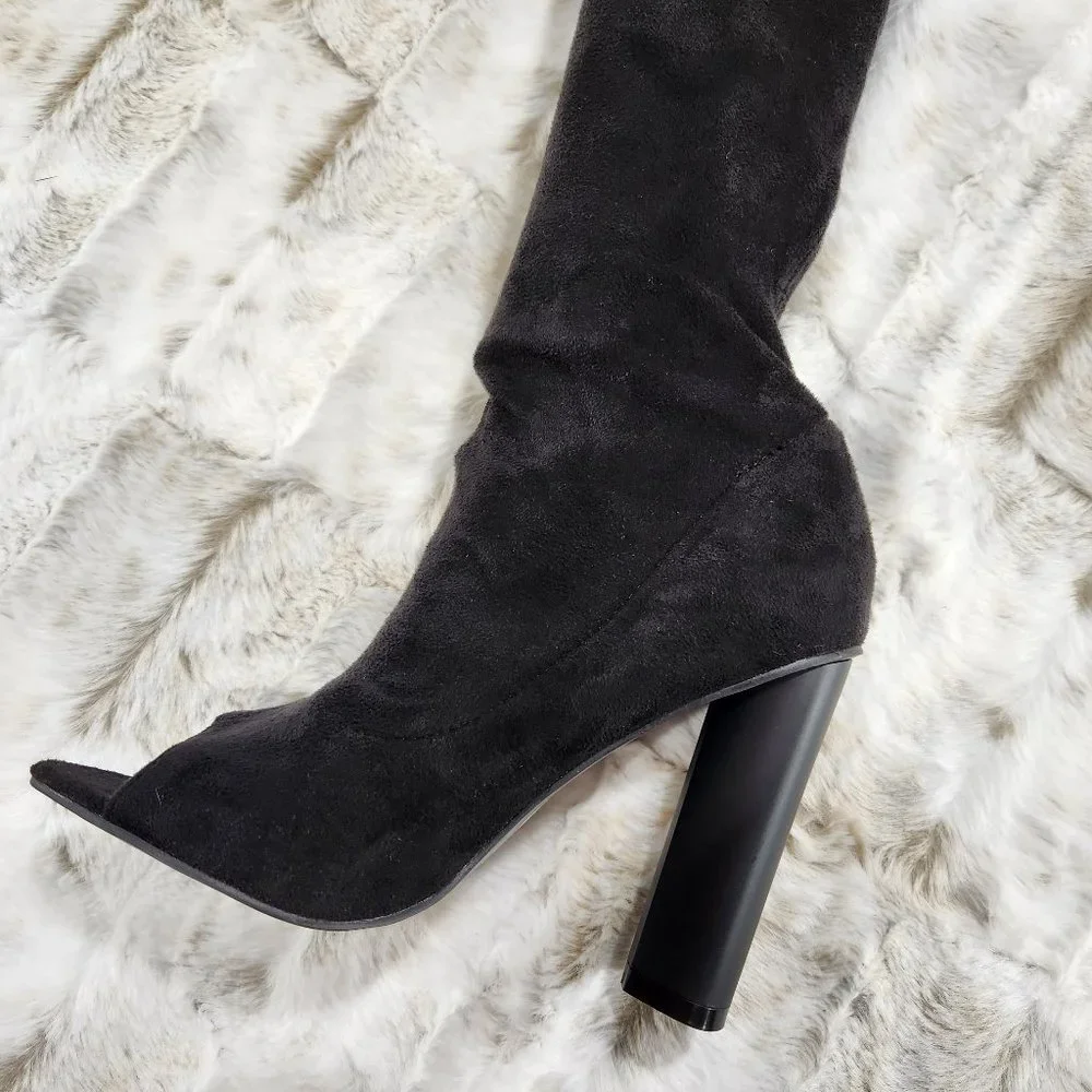 * So Me Black Faux Suede Stretch OTK Thigh Boot 4